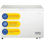 Russell Hobbs Free Standing Chest Freezer, 300 Litres, Low Noise, Garage Safe, Counterbalance Lid, Front Drain Hole, 1.8m Cord, Castor Wheels, 5 Year Registered Guarantee White, RH300CF201W