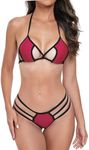 SHERRYLO Micro Bikini Extreme Thong Swimsuit for Women Sexy Bikinis Gstring Bottom Womens Two Piece Bathing Suits Swimsuits, 23018-wine Red Black, Medium