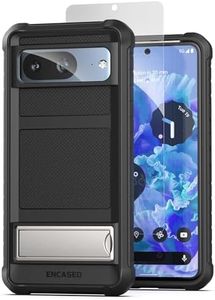 Encased Falcon Designed for Google Pixel 8 Pro Case with with Stand and Tempered Glass Screen Protector, Protective Heavy Duty Phone Case with Kickstand (Black)