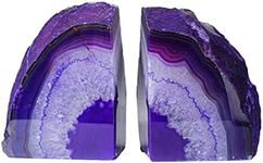 AMOYSTONE Heavy Weight Bookends for Shelf Decorative, Agate Stone Stopper for Heavy Books, Purple Ends to Hold Books for Home Office Large (1 Pair 6-8 lbs)