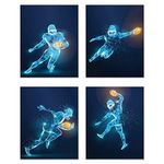 Football X-Ray Wall Art Decor Prints - Set of 4 (8x10) Inch Unframed Poster Photos - Bedroom