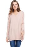 Alexander + David Womens Basic Oversized V-Neck Sweater Pullover Tunic Top (Dust Pink, Medium/Large)