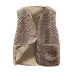 Wyongtao Teddy Fleece Gilet for Women Sleeveless V-neck Button Down Vest Sherpa Fluffy Waistcoat Coat Solid Color Lightweight Cozy Gilets Ladies Winter Soft Jacket with Pockets Fur Fuzzy Coat Outwear