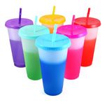 EASEVE Colour Changing Cups Tumblers with Lids & Straws - 6 Pack 24oz Reusable Plastic Cups Iced Coffee Cup Cold Water Color Change Party Tumbler for Kids Children Adults Travel Mugs for Drinks