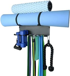 Alvade Gym Storage Rack,Double Layer Multi-Purpose Exercise Bands Rack,Resistance Bands Rack with 10 Hooks for Lifting Belt and Jump Rope Storage, Yoga Mat and Foam Roller Holder (Hardware Included)