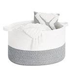 INDRESSME XXX Large Cotton Rope Basket - Woven Basket Woven Storage Hamper for Pillow Blanket Basket in Nursery Room Deractive Rope Basket Gray Oblong Design, 23.6"L X 17.7''W ×13.8"H