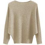 GABERLY Boat Neck Batwing Sleeves Dolman Knitted Sweaters and Pullovers Tops for Women (Tan, One Size)