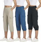 3 Pack Capri Pants Women Cargo Sweatpants Joggers Hiking Womens Capris Summer Pockets Golf Travel Waterproof Casual Cropped Pant UPF Pull On Jogger Stretch Camping Quick Dry Crop Workout Ladies Yoga