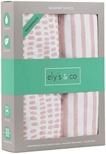 Ely's & Co. Patent Pending Waterproof Bassinet Sheet, No Need for Bassinet Mattress Pad Cover, 2 Pack Mauve Pink Splash & Stripes,for Baby Girl 32" 16"X3"