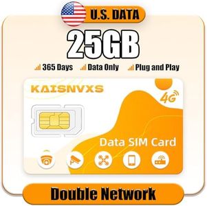 Kaisnvxs Data Only SIM Card for 365 Days 25GB - KAISNVXS Data SIM Card Compatible with USA 4G LTE Nationwide Networks for Security Solar Hunting Trail Game Cameras,GPS Tracker,Unlocked IoT Device
