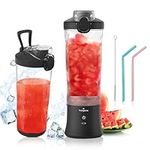 Portable Blender Smoothie Maker for Shakes and Smoothies,Vaeqozva 600ml Personal Blender,270W Mini Blender USB Rechargeable with 6 Blades,Smoothie Blender on the Go Cup for Travel Sports Office,Black