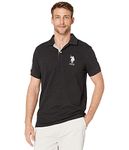 U.S. Polo Assn. Men's Slim Fit Solid Short Sleeve Pique Polo Shirt, Black Heather-6543, Large