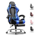 GTPLAYER #1USA Multi-Functional Ergonomic Gaming & Computer Chair – Massage Cushion, Premium PU Leather, Adjustable Neck & Lumbar Pillow for Back Support, Footrest (Blue)