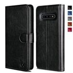 OCASE Samsung Galaxy S10 Plus Case, Premium Leather Flip Wallet Case with [Card Slots] [Kickstand Feature] [Magnetic Closure] For Samsung Galaxy S10+ Devices - Black