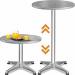 CASARIA® 2in1 Height Adjustable Bar Table | 70 x 115 cm Aluminium Stainless Steel Round Weatherproof Outdoor Indoor Camping Bistro Table | Garden Balcony Patio Furniture | Silver