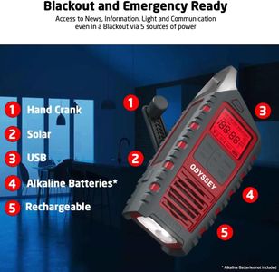 Eton Odyssey Hand Crank NOAA Weather Radio – AM/FM, Bluetooth, Solar, Phone Charger