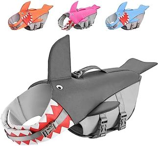 Chaleco Salvavidas para Perros medianos: Chaleco Salvavidas de tiburón con Mango Reflectante y Ajustable Chaleco Salvavidas para Perros con asa de Rescate para Nadar y pasear en Bote(Gris M)