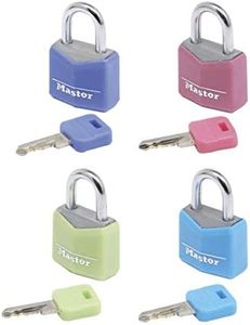 MASTER LOCK Small Padlocks [Key] [Keyed Alike] [Assorted Colours] [Family Pack of 4] 9120EURQCOLNOP - Best Used for Backpacks, Luggage, Computer Bags, Locker, Gym and More