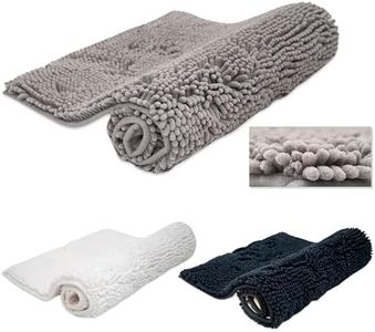 AQUALONA® Luxury Chenille Bath Mat - Super Soft, Highly Absorbent, Non-Slip, Quick Drying, Machine Washable Bathroom Rug for Ultimate Comfort and Style, (Grey)