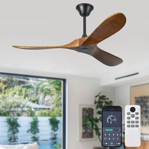 LVYEAYOU 52 Inch Solid Wood Ceiling Fan without Light, Remote and App Control, 6 Speed, Reversible Fan for Bedroom, Living Room (Color: Dark Walnut)