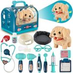 STAY GENT Interactive Veterinarian Doctor's Case Children with Plush Dog, Cage & Stethoscope, Toy Dog with Lead Runs & Barks, Veterinarian Role Play Gifts for Children 3-8 Years, Pack of 17