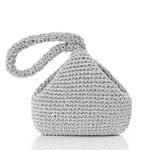 BABEYOND Clutch Purses for Women - Handmade Crochet Evening Bags Sparkly Glitter Wristlet Purse for Party Daily Wedding, Crochet-silver, One Size