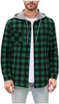 OTSANT Button Down Shirt Men Casual Plaid Flannel Shirt Jacket Regular Fit Long Sleeve Shirts Checkered Fall Jacket with Hood Green