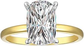 18K Gold Plated Sterling Silver 2 Carat Cubic Zirconia Solitaire Engagement Ring | Women's Thin Band CZ Promise Ring (Elongated Cushion Cut, 6)