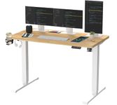 SANODESK QS1+140 * 60 Electric Standing Desk Height Adjustable Standing Desk Sit Stand Desk Adjustable Desk 4-Memory Smart Pannel(White Frame+ Maple Desktop)