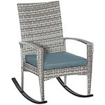 Outsunny Outdoor PE Rattan Rocking Chair, Garden Wicker Glider Rocking Chair Set with Armrest and Cushion for Patio, Balcony, Deck, Mixed Grey