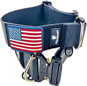 Tactical Dog Collar - 2" Inch Wide PVC Silicone Coated Nylon - Quick Release Metal Buckle, Integrated D-Ring, Customizable Hook & Loop Area Removable American Flag Patch - for Large Breeds K9 Training
