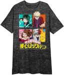 My Hero Academia Season 6 Character Grid Crew Neck Short Sleeve Black Heather Women's Night Shirt-Small