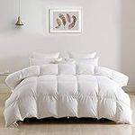 DWR Luxury Feathers Down Comforter Full/Queen, Hotel-Style Fluffy Duvet Insert, Ultra-Soft Egyptian Cotton Cover, 750 Fill Power 46oz Medium Weight for All Season(90x90, White)