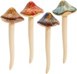 Juvale 4 Pack 5-inch Ceramic Mushroom Plant Garden Ornament and Decor - Outdoor Decoration Stakes for Planter Pots