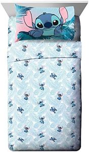 Jay Franco Disney Lilo & Stitch Floral Fun Queen Sheet Set - 4 Piece Set Super Soft and Cozy Kid’s Bedding - Fade Resistant Microfiber Sheets (Official Disney Product)