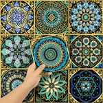 Hode Kitchen Bathroom Tile Stickers Stick on Tiles, Sticky Back Peel and Stick Self Adhesive Wall Tiles, Vinyl Waterproof Green Gold Moroccan, 24pcs 15x15cm