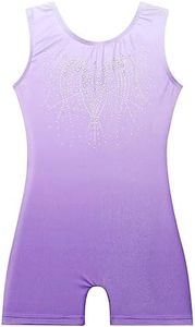 EQSJIU Leotard For Girls Dance Light Purple Color Gradient Sparkly Shiny Diamond Ballet Outfit For Girls 9-10 Years