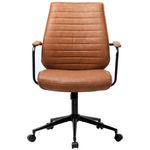 DICTAC Leather Office Chair Brown Desk Chair, mid Century Home Office Chair with Armrest, Modern Computer Chair, Capacity 400lbs