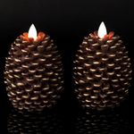 Eldnacele LED Pine Cone Candles with Timer, Battery Operated Flameless Candles Unscented Wax Pinecone Candles Brown 2 Pack for Christmas Home Party Decoration