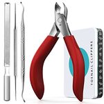 Toe nail Clippers set - Heavy Duty Professional Thick & Ingrown Toe Nail Clipper,Nail Clippers Set.Large Toenail Scissors for Elderly/Mens/Women,Long Handle Safety(Red) by RONAVO