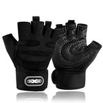 HCFGS Gym Weight Lifting Workout Gloves with Wrist Wrap Support, for Men & Women, Breathable & Full Palm Protection, for Exercise Weightlifting, Training, Fitness, Cycling, Hanging, Pull ups (Black)