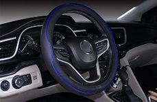 Istn Microfiber Leather Car Steering Wheel Cover Universal 15 inch/38cm Breathable Anti-slip Protector for Auto/SUV (Black Dark Blue)