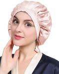 LilySilk 100% Mulberry Silk Bonnet Flat Front Silk Night Sleep Cap Adjustable Hair Wrap for Sleeping, Light Beige