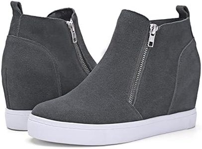 Athlefit Women's Hidden Wedge Sneakers Platform Booties Casual Shoes Wedgie Sneakers Size 9.5 Grey