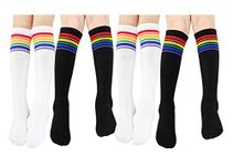 TOCONFFON Knee High Tube Socks for Boys, Girls, Baby, Toddler & Child 3,4 Pairs, Rainbow Stripe 4 Pairs, 8-12 Years