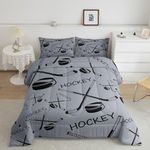 Feelyou Ice Hockey Comforter Set Twin Size Hockey Player Comforter for Kids Teens Adults Puck Hockey Bedding Set Winter Sports Duvet Set Room Decor 2Pcs with 1 Pillow Case