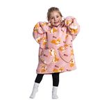 Oversized Hoodie Blanket Kids Fleece Sherpa Cute Animals Pattern Fluffy Sweatshirts with huge Pocket, Ultra Soft Warm Wearable Blanket for Boys Girls Toddler Corgi 2-6