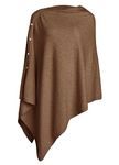 PULI Women Knitted Poncho Button Shawl Wraps Cashmere Feel Cadigan for Winter Caramel