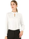 Allegra K Women's Work Office Shirt Keyhole Elegant Stand Collar Long Sleeve Chiffon Blouses White L-16