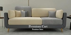 PREMIUM CART Velvet Contemperory Sofa Couch with Cushion Chaise Lounge Sectiona Sofa Perfect for Living Room & Bedroom Guests Home & Office (3 Seater Sofa Grey & Beige)